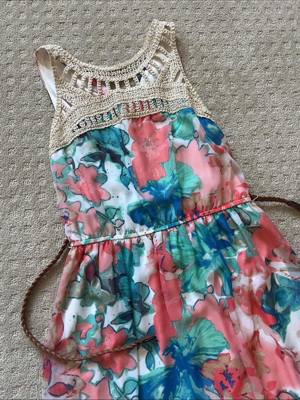 Lily Rose Floral Crochet-Yoke Maxi Dress in Coral, Teal, White - Picture 2 of 4